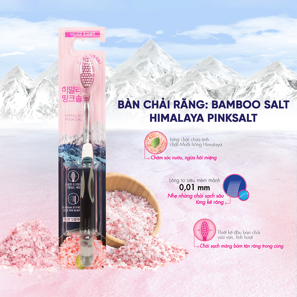 Bàn chải răng Bamboo Salt Himalaya Pink Salt Soft vỉ 1 cây