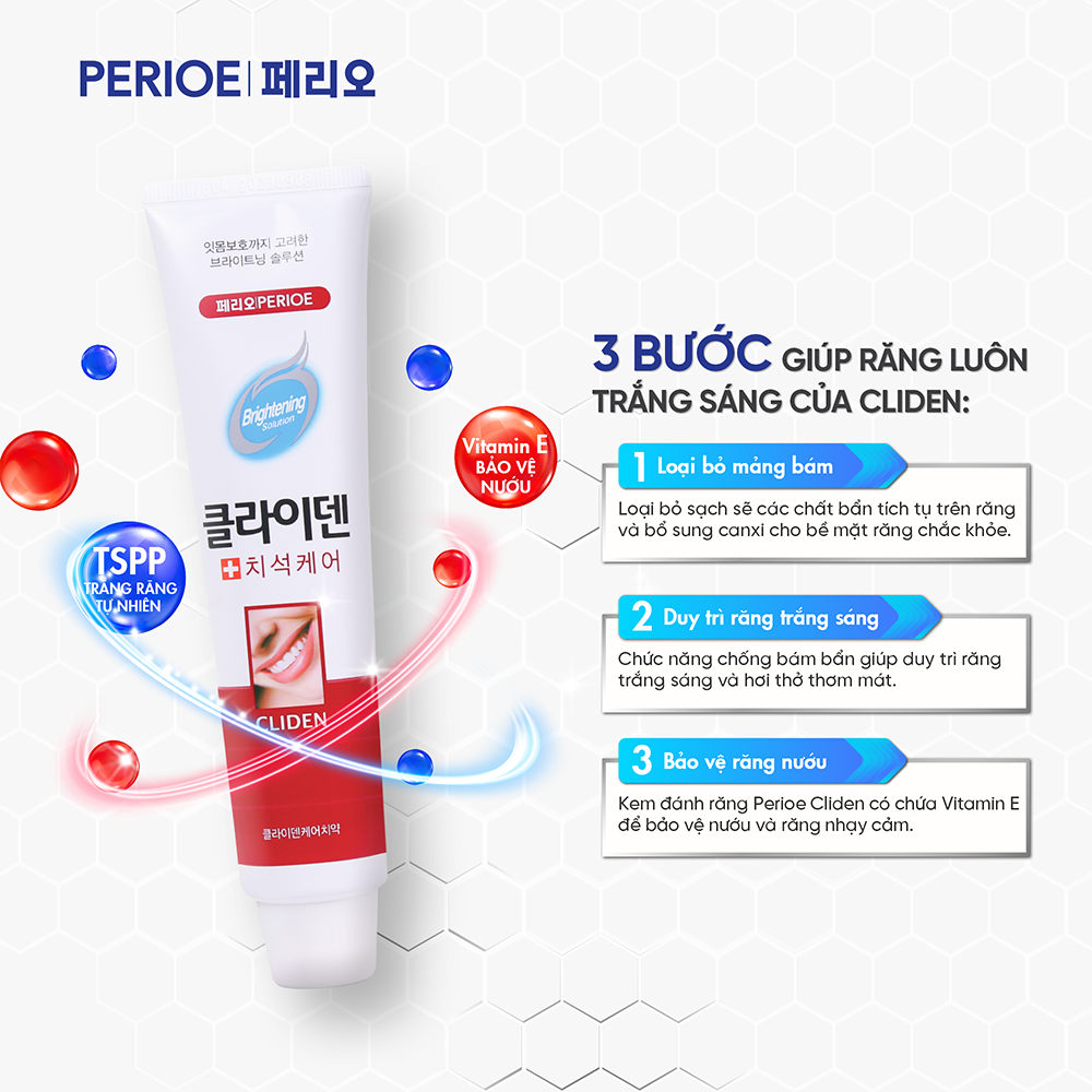 Kem đánh răng Perioe Cliden Whitening Solution đỏ 120g